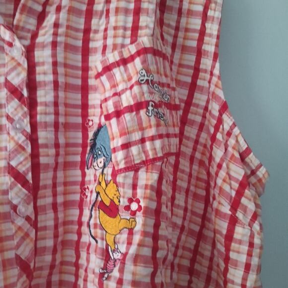 Disney Pooh, Eeyore and Piglet Women's Red Checkered Sleeveless Shirt Sz 26W/28W - Picture 4 of 8